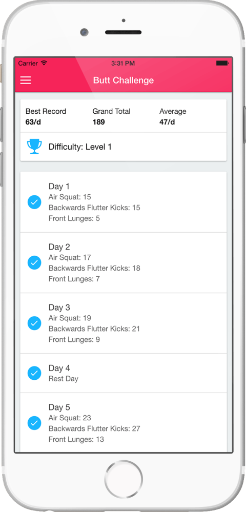 30 Day Butt Challenge App Dashboard