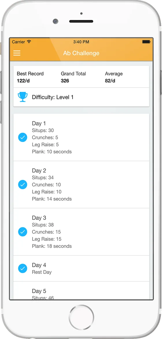30 Day Ab Challenge App Dashboard