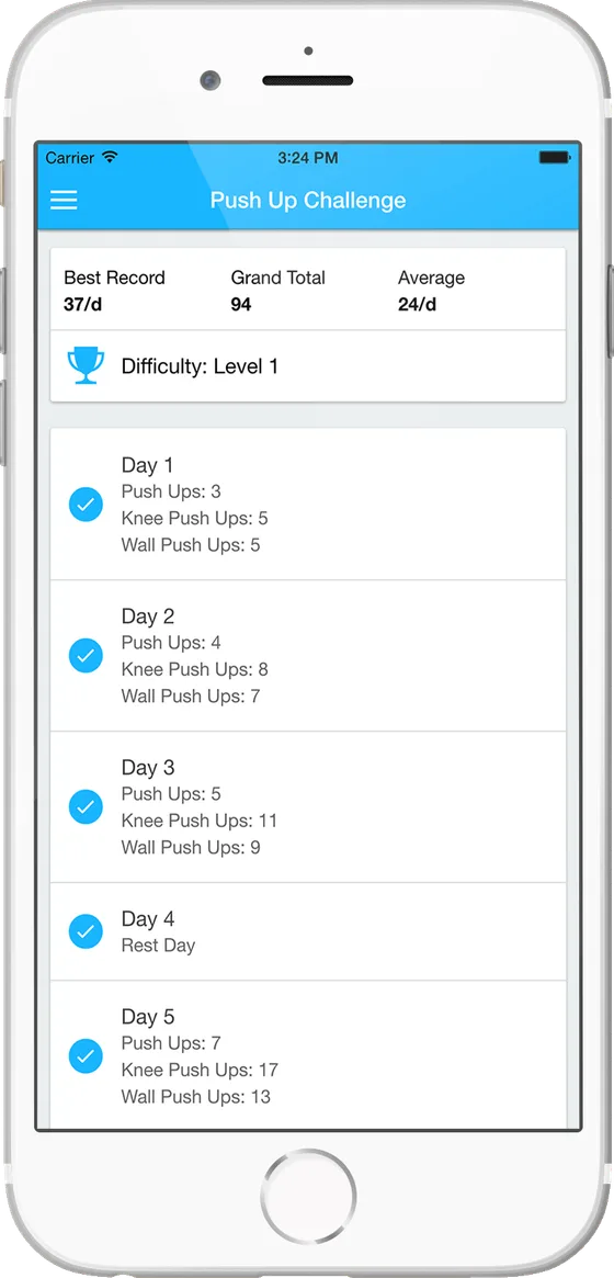 30 Day Pushup Challenge App Dashboard
