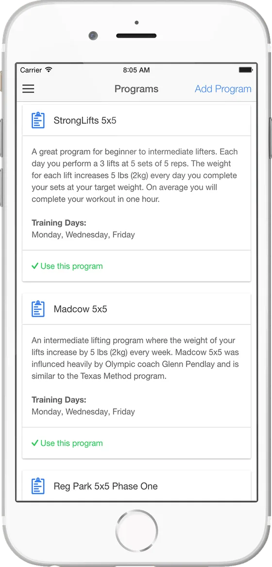 5x5 Weightlifting App Programs