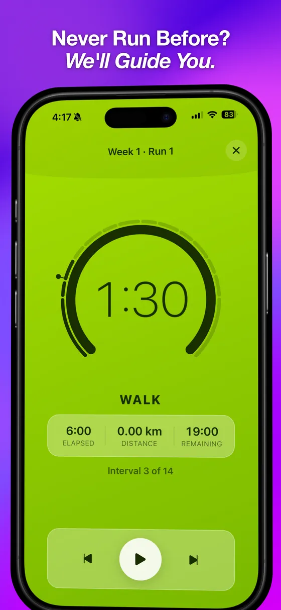Interval timer counting down a walk break between runs