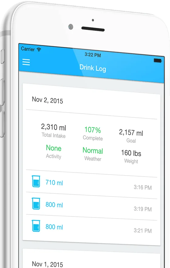 Water Health App Drink Log