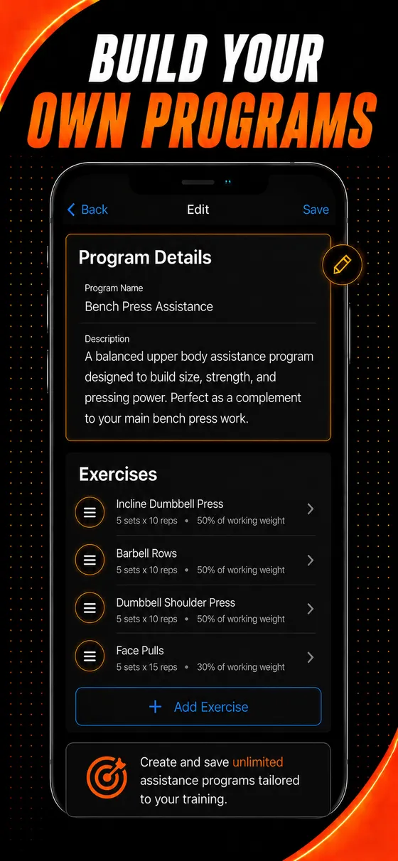 Wendler Log program editor for building a custom assistance program