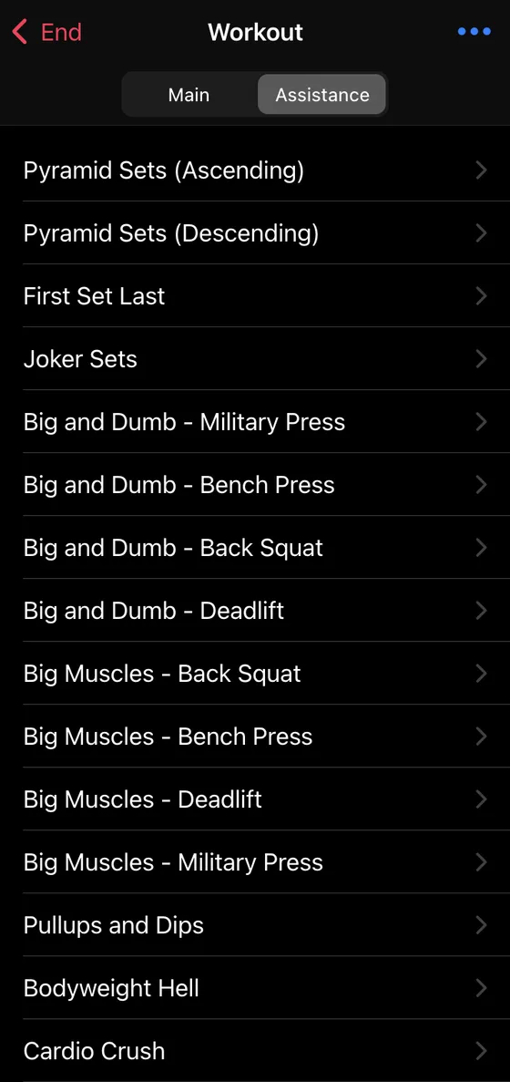 Wendler Log assistance menu listing fifteen built in assistance programs