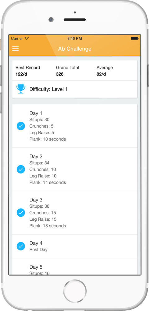 30 Day Ab Challenge App Dashboard