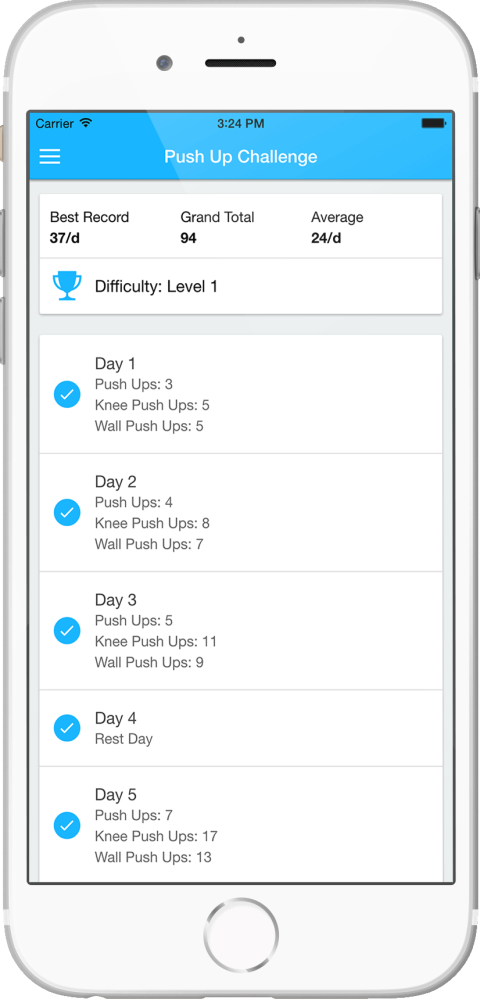30 Day Pushup Challenge App Dashboard