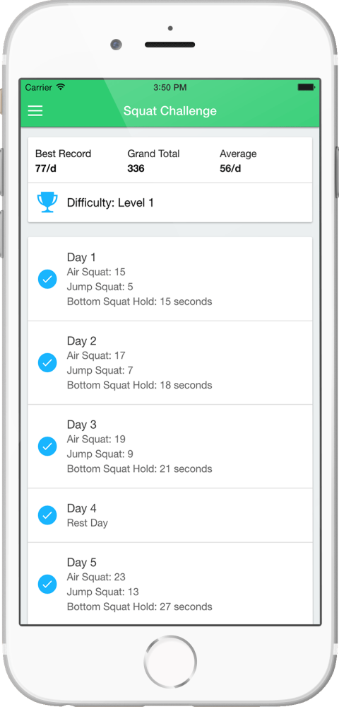 30 Day Squat Challenge App Dashboard