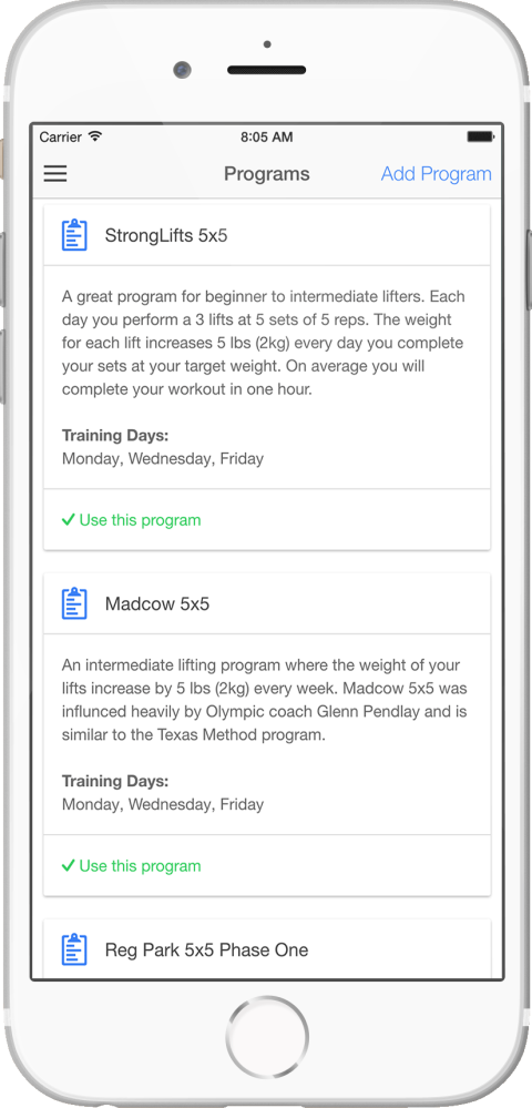 5x5 Weightlifting App Programs